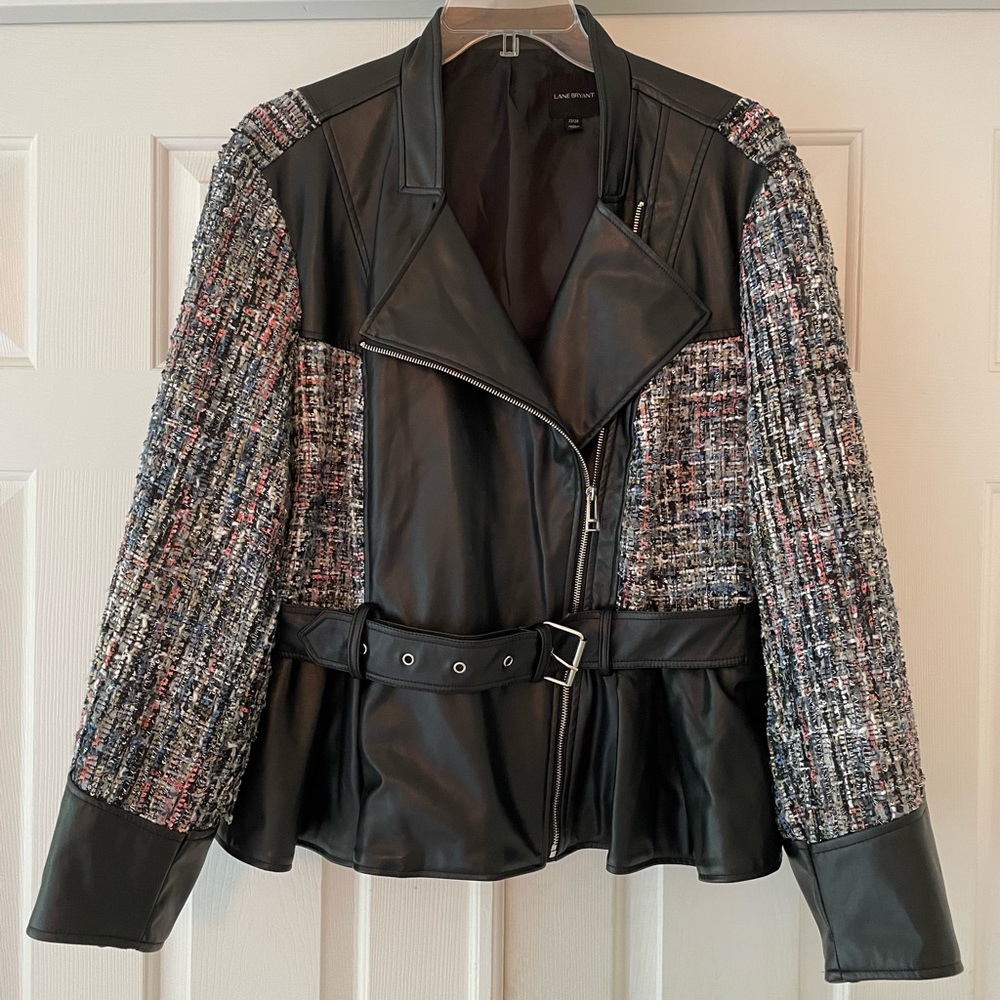 Lane Bryant Faux Leather & Tweed Lined Jacket Size 22/24